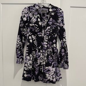Anthropologie Black and Purple Floral Long Sleeve Dress - size 4